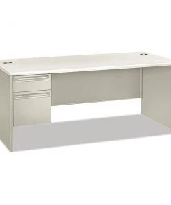 Pedestal Desk, 72" W, 30" H, Light Gray/Silver, Honeycomb-Core Steel