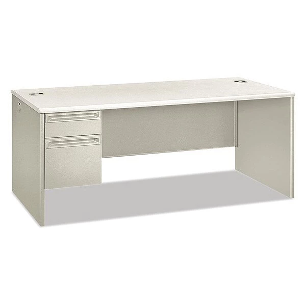 Pedestal Desk, 72" W, 30" H, Light Gray/Silver, Honeycomb-Core Steel