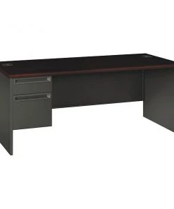 Hon Pedestal Desk, 72" W, 29.5" H, Mahogany/Charcoal, Metal