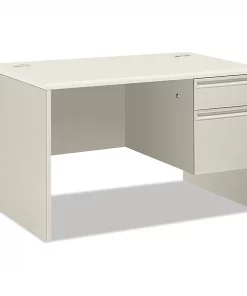 Hon Single Pedestal Desk, 48" Wide, Right, Silver Mesh/Light Gray