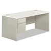 Pedestal Desk, 66" W, 30" H, Light Gray/Silver, Honeycomb-Core Steel