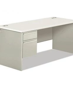 Pedestal Desk, 66" W, 30" H, Light Gray/Silver, Honeycomb-Core Steel