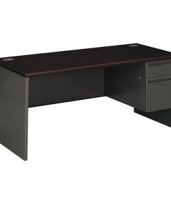Hon Pedestal Desk, 66" W, 29.5" H, Mahogany/Charcoal, Metal