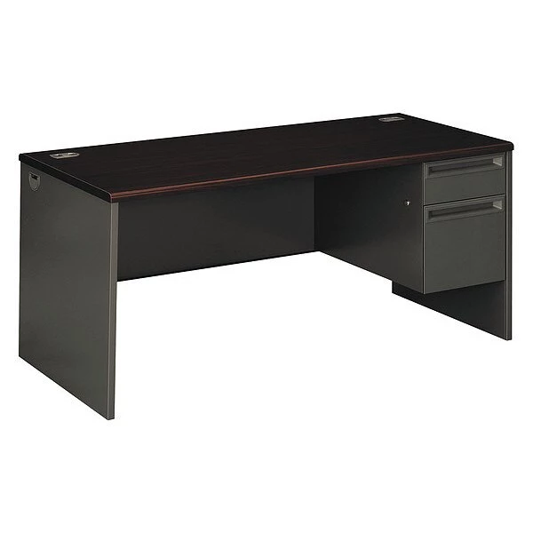 Hon Pedestal Desk, 66" W, 29.5" H, Mahogany/Charcoal, Metal