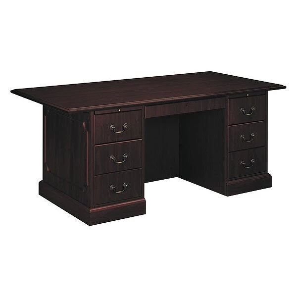 Hon Pedestal Desk, 72" W, 29.5" H, Mahogany, Woodgrain Laminate
