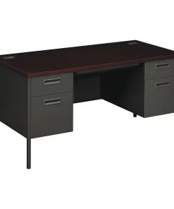 Hon Metro Classic Double Pedestal Desk, 60Wx30Dx29.5H, Mahogany/Charcoal