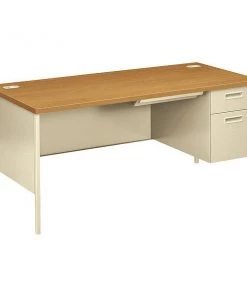 Hon Pedestal Desk, 66" W, 29.5" H, Harvest/Putty, Metal