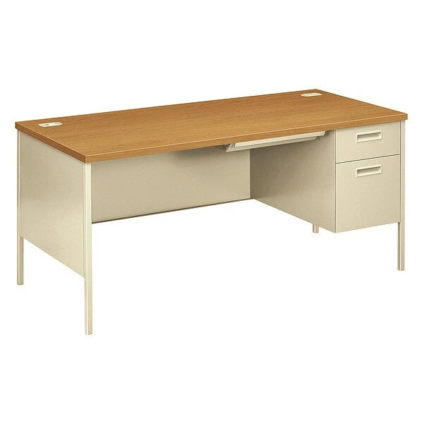 Hon Pedestal Desk, 66" W, 29.5" H, Harvest/Putty, Metal