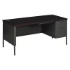 Hon Pedestal Desk, 66" W, 29.5" H, Mahogany/Charcoal, Metal