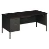 Hon Pedestal Desk, 66" W, 29.5" H, Mahogany/Charcoal, Metal