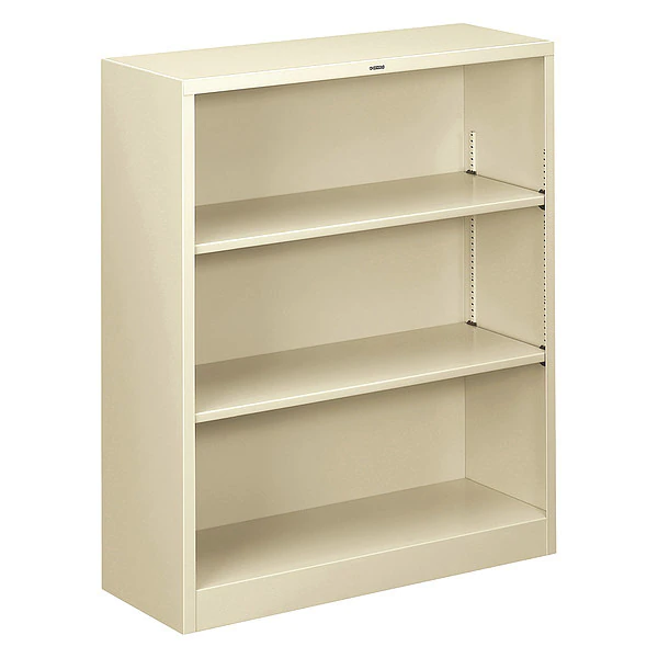 Hon Metal Bookcase, Three-Shelf, 34-1/2w x 12-5/8d x 41h, Putty