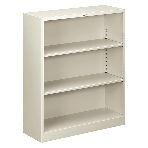 Hon Metal Bookcase, Three-Shelf, 34-1/2w x 12-5/8d x 41h, Light Gray