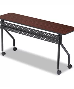 Iceberg Rectangle Training Table, 60" X 18" X 29", Mahogany/Black Top, Melamine Laminate