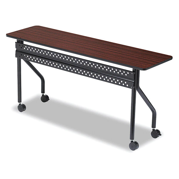 Iceberg Rectangle Training Table, 60" X 18" X 29", Mahogany/Black Top, Melamine Laminate