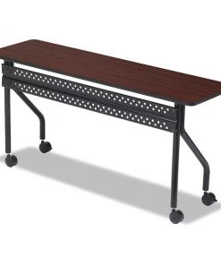 Iceberg Rectangle Training Table, 72" X 18" X 29", Mahogany/Black Top, Melamine Laminate