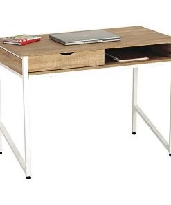 Safco Office Desk, 43.25" W, 30.75" H, Beech/White, Steel