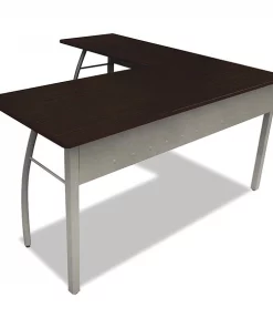 Linea Italia. L Shaped Desk, 59.13" W, 29.5" H, Mocha/Gray, Steel