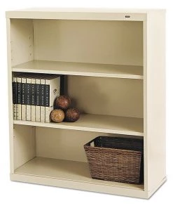Tennsco Metal Bookcase, Three-Shelf, 34-1/2w x 13-1/2d x 40h, Putty
