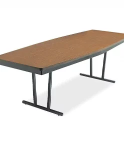 Barricks. Boat Folding Table, 96" W, 36" L, 30" H, Walnut/Black Top, Laminate