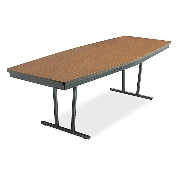 Barricks. Boat Folding Table, 96" W, 36" L, 30" H, Walnut/Black Top, Laminate