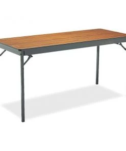 Barricks. Rectangle Folding Table, 60" W, 24" L, 30" H, Walnut/Black Top, Laminate