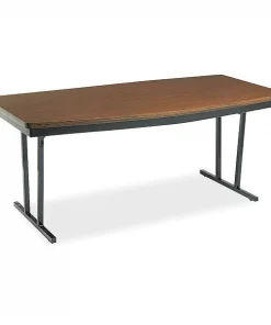 Barricks. Boat Folding Table, 72" W, 36" L, 30" H, Walnut/Black Top, Laminate