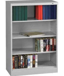 Tennsco 4-Shelf Bookcase, All Welded Steel 55"x36" Light Grey