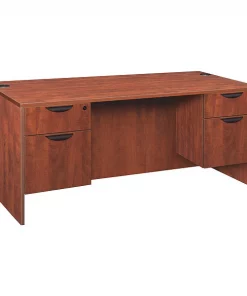 Legacy Pedestal Desk, 30" D, 66" W, 29" H, Cherry, Melamine Laminate
