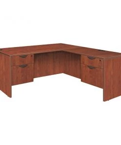 Legacy Pedestal Desk, 77" D, 60" W, 29" H, Cherry, Melamine Laminate