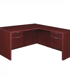 Legacy Pedestal Desk, 77" D, 60" W, 29" H, Mahogany, Melamine Laminate