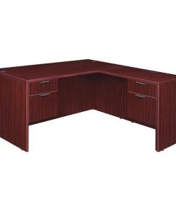 Legacy Pedestal Desk, 82" D, 71" W, 29" H, Mahogany, Melamine Laminate