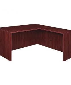 Legacy L Shaped Desk, 30" D, 66" W, 29" H, Mahogany, Melamine Laminate