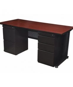 Fusion Pedestal Desk, 30" D, 66" W, 29" H, Mahogany, Melamine Laminate