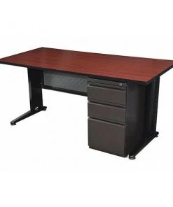Fusion Pedestal Desk, 24" D, 72" W, 29" H, Mahogany, Melamine Laminate