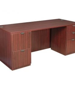 Regency Pedestal Desk, 35" D, 71" W, 29" H, Mahogany, Laminate
