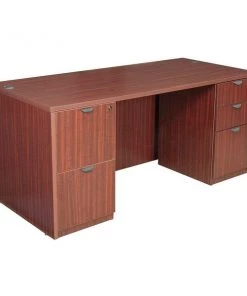 Regency Pedestal Desk, 30" D, 66" W, 29" H, Mahogany, Laminate