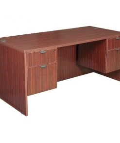 Regency Pedestal Desk, 30" D, 66" W, 29" H, Mahogany, Laminate