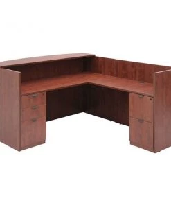 Regency Reception Desk, 82" D, 71" W, 42" H, Cherry, Melamine Laminate