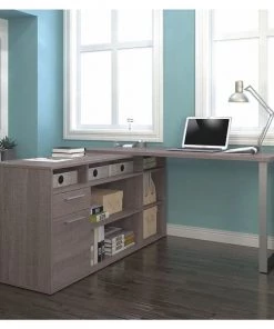 Bestar Table L Shaped Desk, 59-19/64" D, 59.3" W, 29.7" H, Bark Gray, Melamine