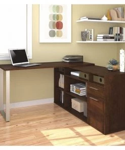 Bestar Table L Shaped Desk, 59.3" D, 59.3" W, 29.7" H, Chocolate, Melamine