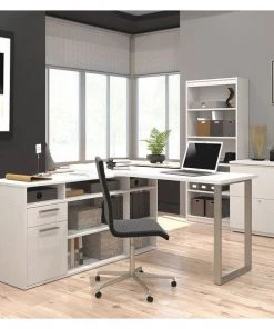 Bestar Table L Shaped Desk, 59.3" D, 59.3" W, 29.7" H, White, Melamine