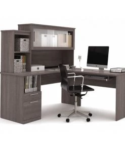 Bestar Table L Shaped Desk, 65" D, 62.6" W, 62.8" H, Bark Gray, Melamine