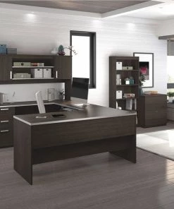 Bestar Table U Shaped Desk, 93.6" D, 65" W, 65.9" H, Dark Chocolate, Melamine