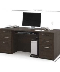 Embassy Executive Desk, 29.7" D, 71.1" W, 30.4" H, Dark Chocolate, Melamine
