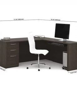 Embassy L Shaped Desk, 76.2" D, 71.1" W, 30.4" H, Dark Chocolate, Melamine