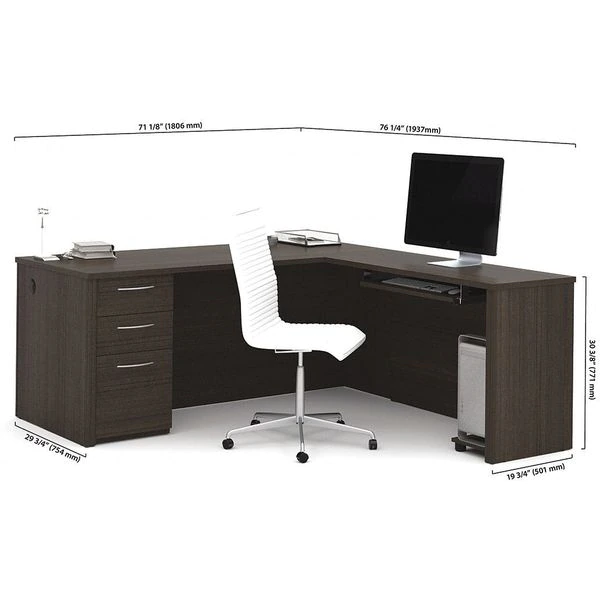 Embassy L Shaped Desk, 76.2" D, 71.1" W, 30.4" H, Dark Chocolate, Melamine