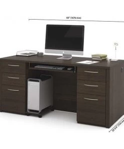 Embassy Executive Desk, 29.8" D, 66" W, 30.4" H, Dark Chocolate, Melamine