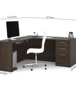 Embassy L Shaped Desk, 76.4" D, 66" W, 30.4" H, Dark Chocolate, Melamine