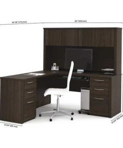 Embassy L Shaped Desk, 70" D, 66" W, 66.8" H, Dark Chocolate, Melamine