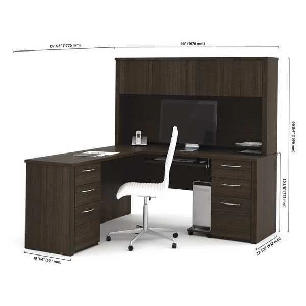 Embassy L Shaped Desk, 70" D, 66" W, 66.8" H, Dark Chocolate, Melamine